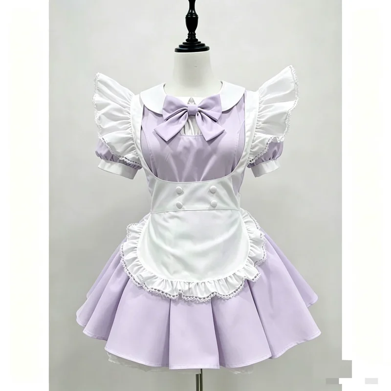 Anime Girls Cute Cosplay Pink Blue Purple Green Maid Outfit Lolita Dress Waitress Costumes Comic Con Dress Up Short Sleeve - view 5