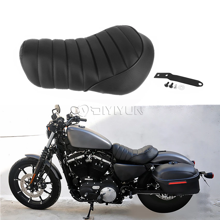 

Motorcycle Black Leather Driver Rider solo saddle Seat cushion For Harley Sportster XL883 XL1200 16-19