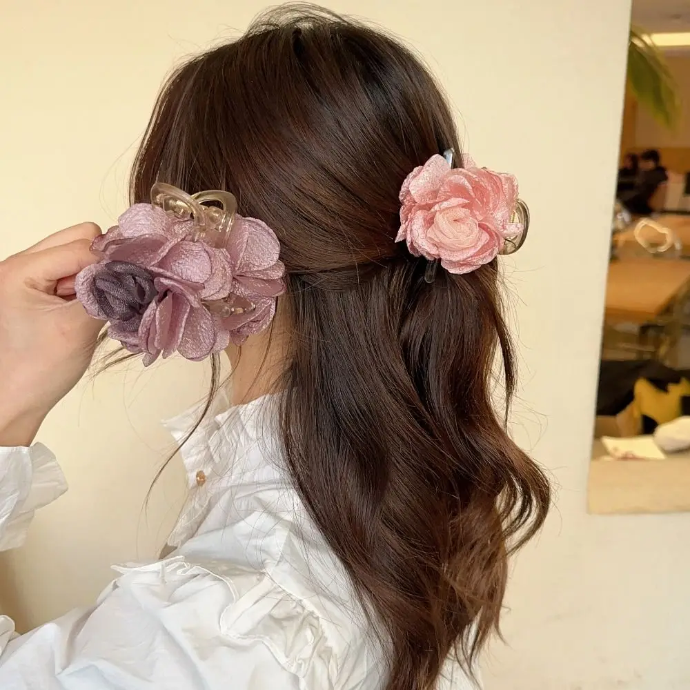 

Elegant Sweet Rose Flower Hair Claw Clip For Girl Women Vintage Shark Clip Fashion Back Head Headdress Hair Accessories