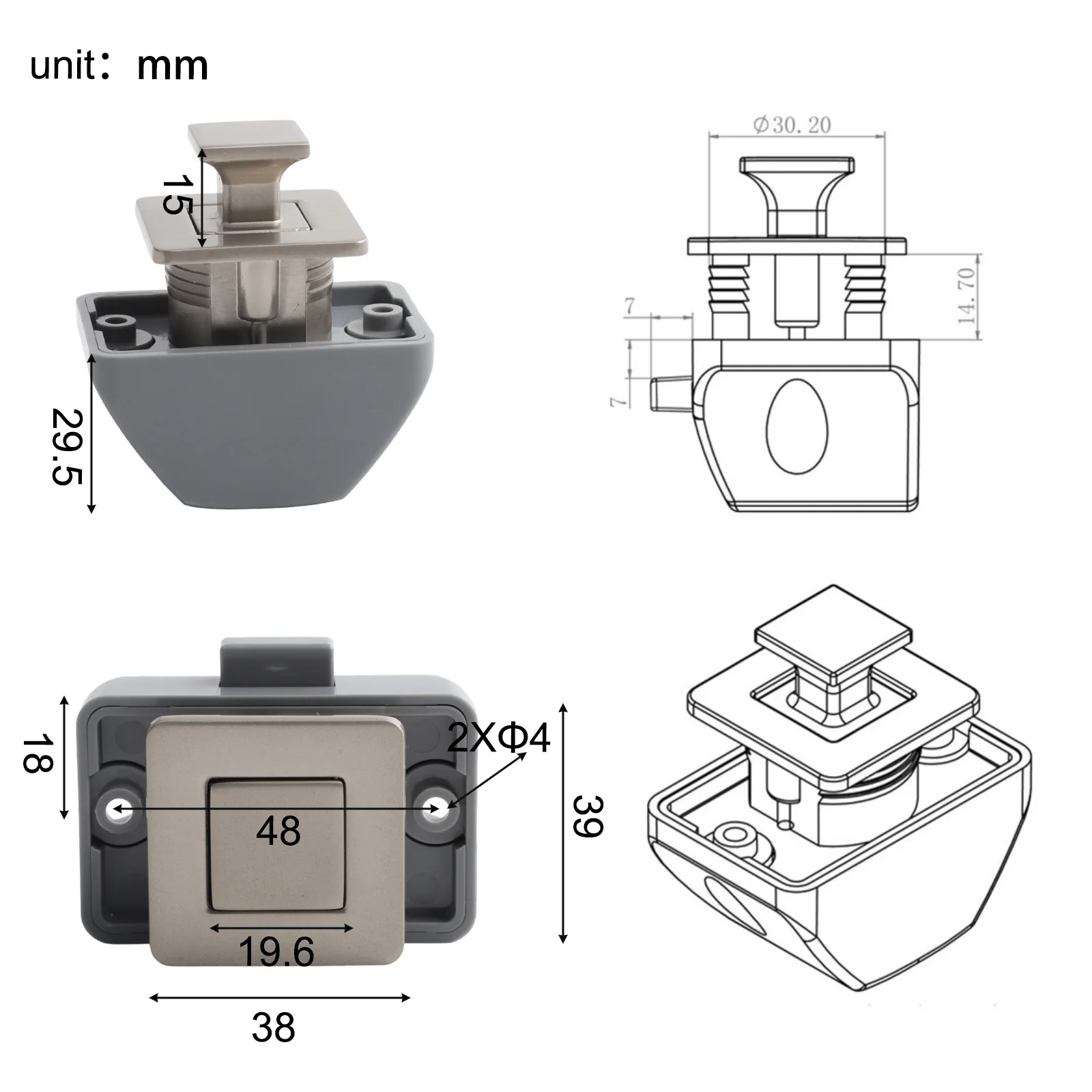 Button Catch Lock System Hardware Zinc Alloy Lock Cupboard Door Lock Convenient Operation Furniture Safety Practical Use