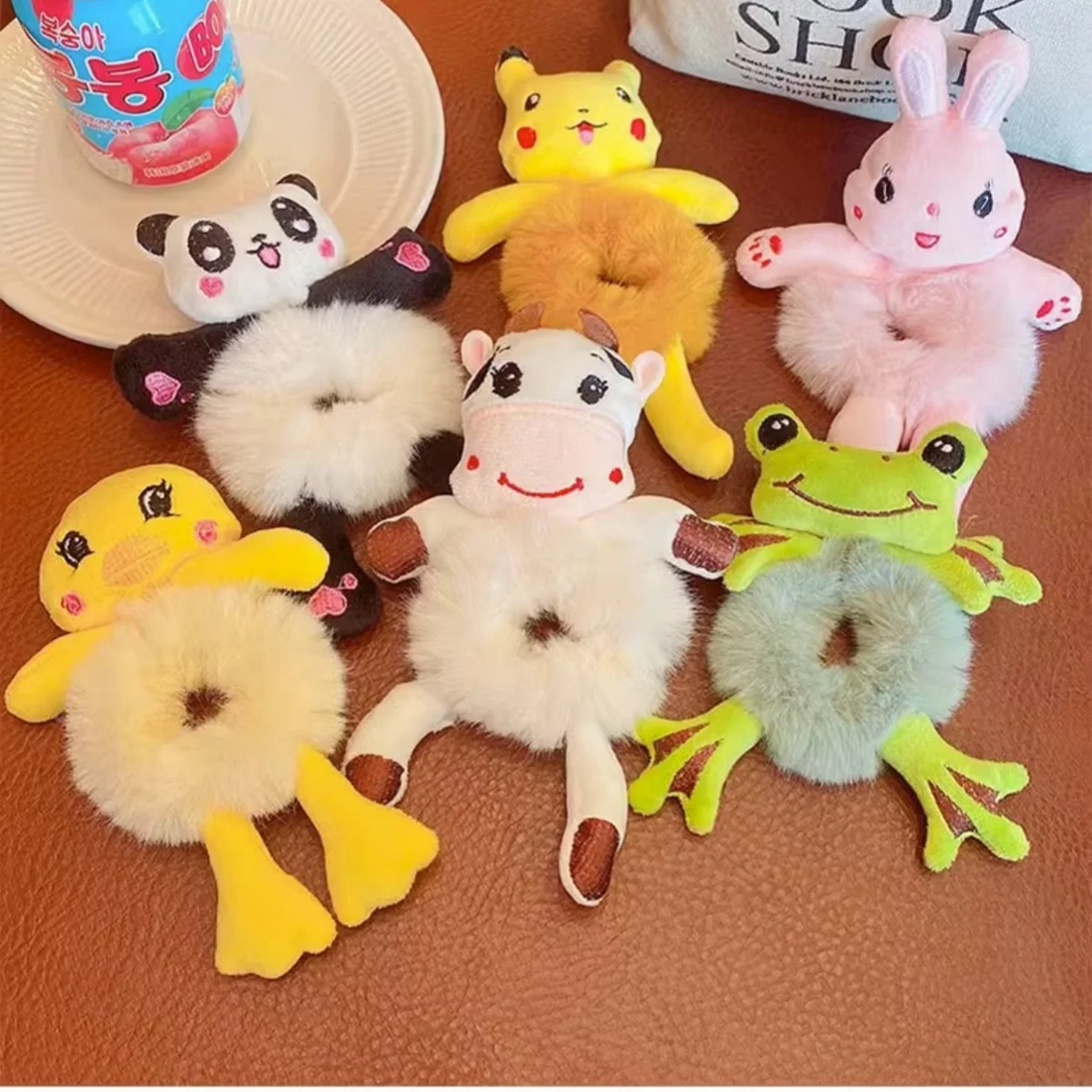 Cute Frog Panda Animal Plush Rubber Band for Girls Ponytail Hair Tie Elastic Hair Ring Headwear Girls Hair Accessories