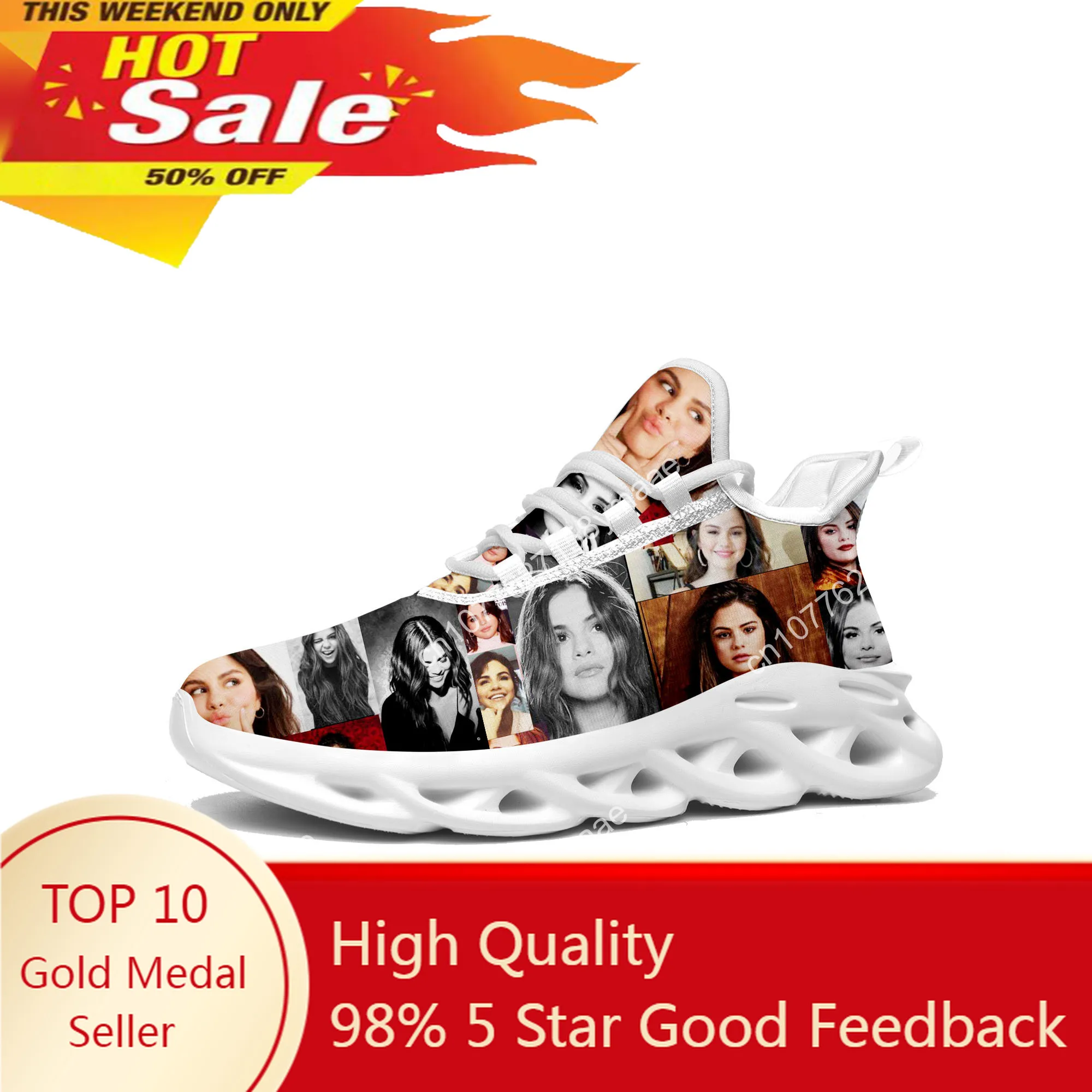 Selena Gomez Flats Sneakers Mens Womens Sports Running Shoes High Quality Sneaker Customization Shoe Lace Up Mesh Footwea White