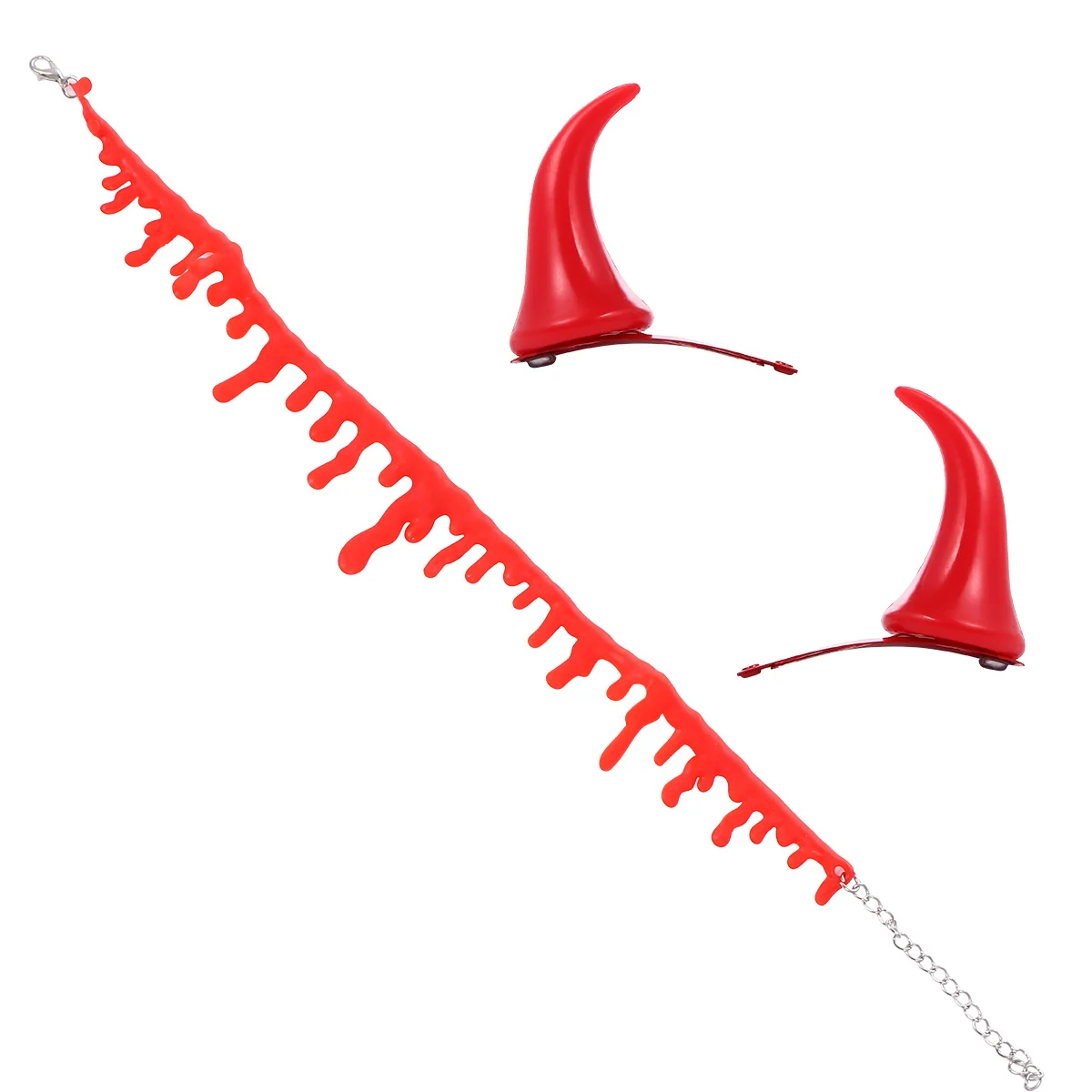 

2 комплекта, кровавое ожерелье, заколки с рогами, аксессуары для костюмов на Хэллоуин, украшения для вечеринки ужасов, пластиковый материал TPR, один размер