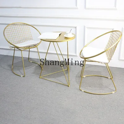 

HJ casual milk tea shop simple balcony table and chair combination wrought iron marble cafe negotiation small round table