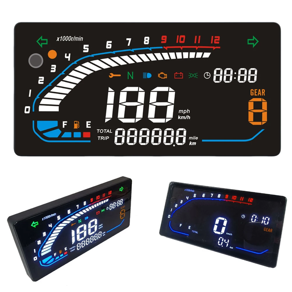 

Universal Motorcycle Digital Speedometer Motobike Dashboard Tachometer Odometer with Multi-Function Indicator Light