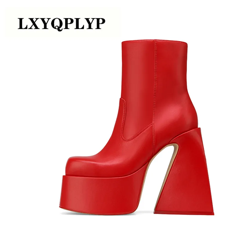 Plus Size43 Brand Design 2022 New Spring Short Boots Fashion Women\'s Knee High Boots Hoof Heels Platform Shoes Black White Red