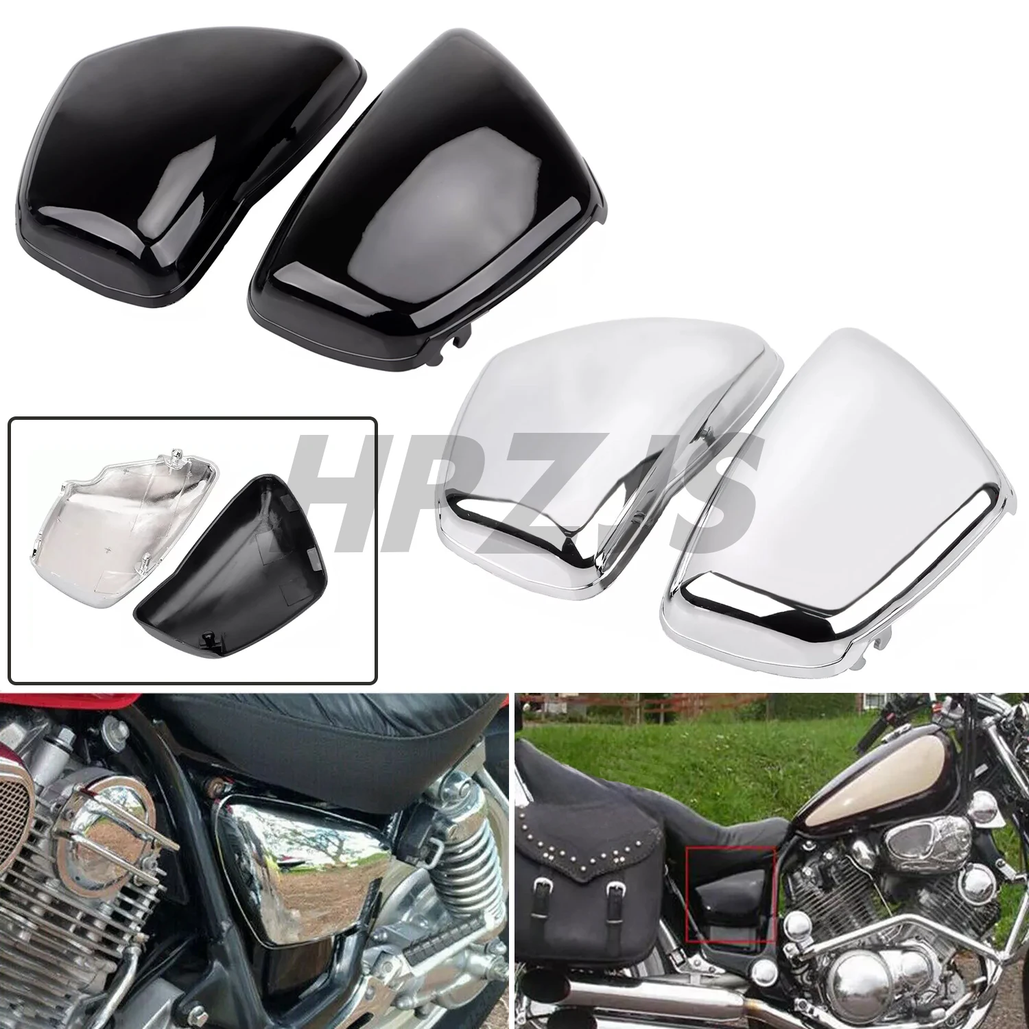 

Left & Right Motorcycle Battery Side Panel Fairing Cover For Yamaha Virago XV750 700 1000 1100 1984-UP ABS Plastic Chrome/Black