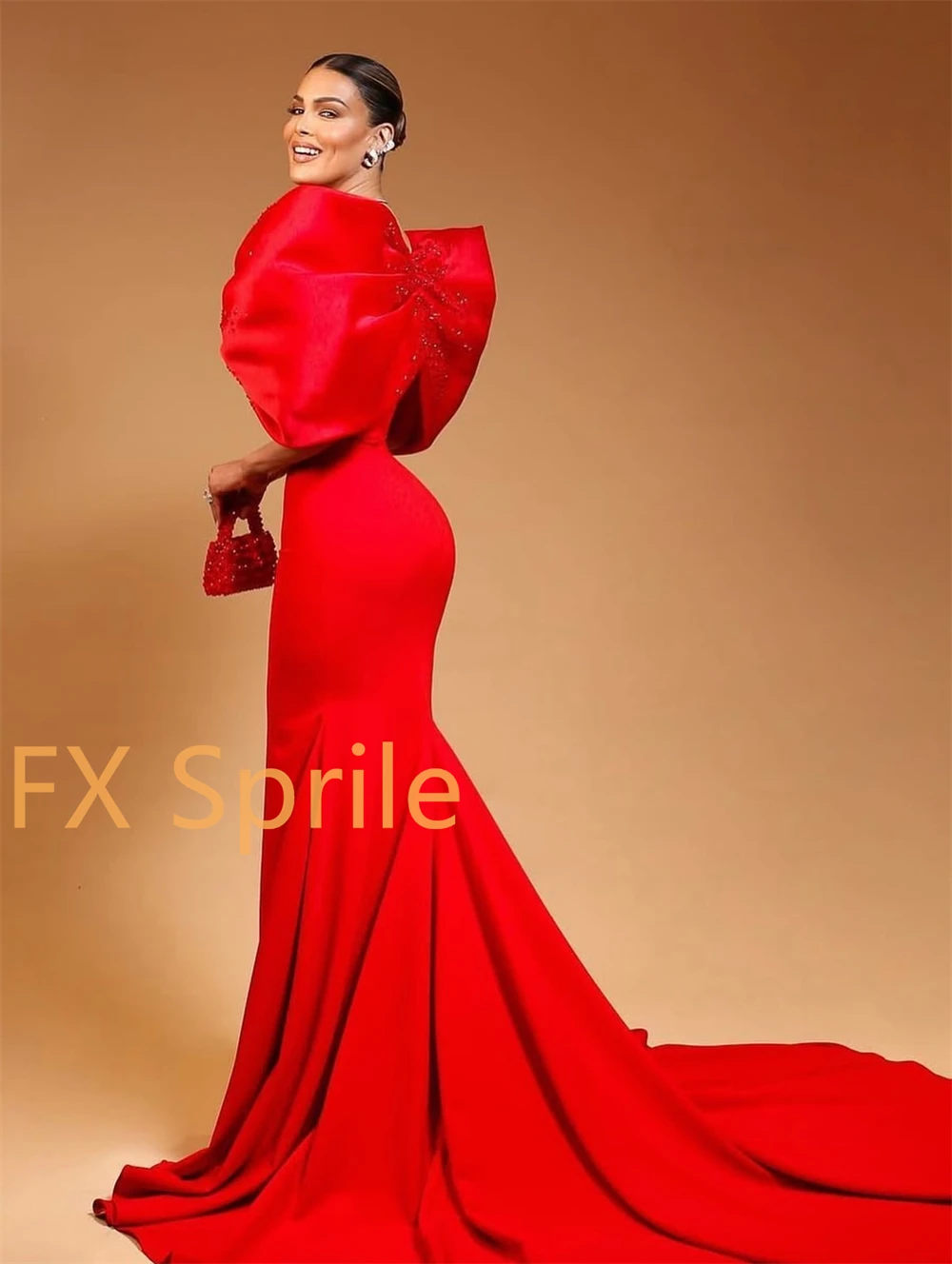 

Customized Mermaid Red Jersey Evening Dresses Soft Off the Shoulder Homecoming Dresses Elegant Court Train Celebrity Gowns