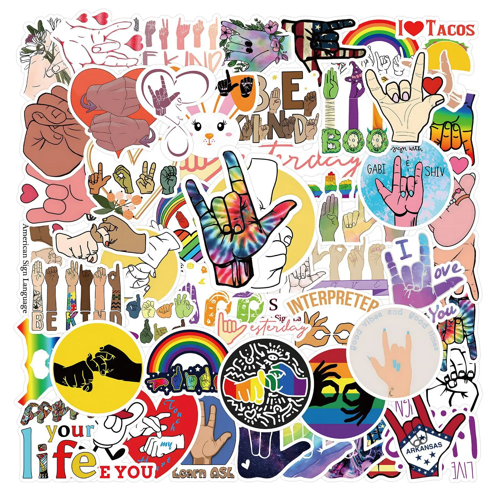 

10/50PCS American Sign Language ASL Graffiti DIY Decorative Luggage Laptop Water Cup Skateboard Waterproof Sticker Kids Toy