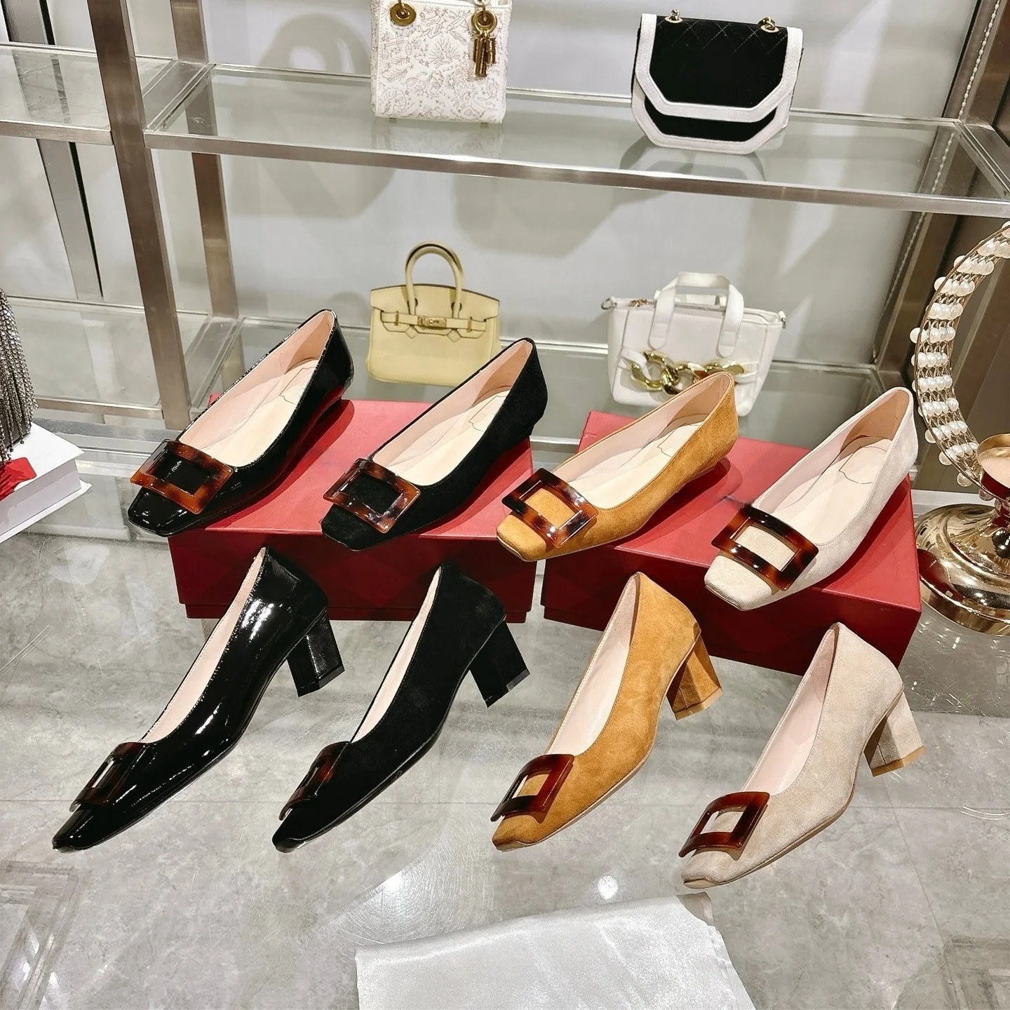 

Designer Women's Shoes 2025 Autumn New Genuine Leather Square Buckle Shallow Single Shoes Women's Fashionable Versatile Comfortable Elegant Slip-On Women's Shoes