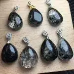 Unit One Pair 925 Silver With Natural Black Hair Quartz Crystal Gemstone Teardrops Shaped Necklace Pendant For Jewelry Gift