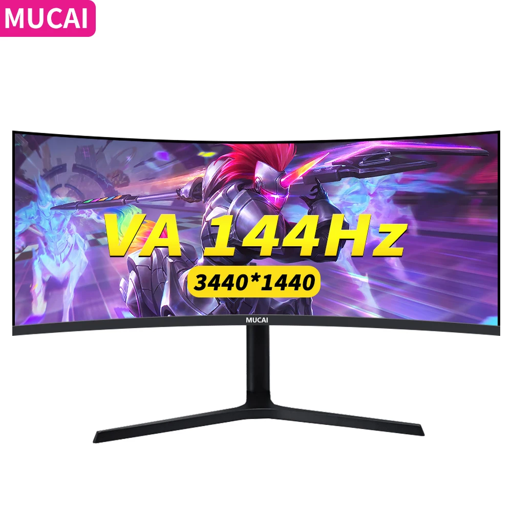 

MUCAI 34 Inch Monitor 144Hz VA WQHD Desktop Wide Display 21:9 LED Gamer Computer Screen 1500R Curved DP/3440*1440