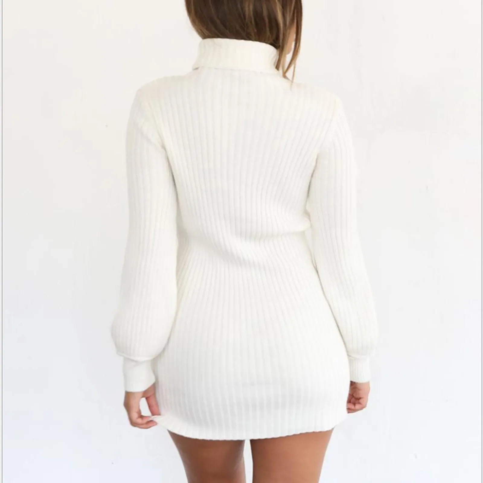 Women\'S Fashion Casual Knitted Solid Color Sweater, Women\'S Pullover Long Sleeved High Neck Sexy Slim Fitting Sweater Dress