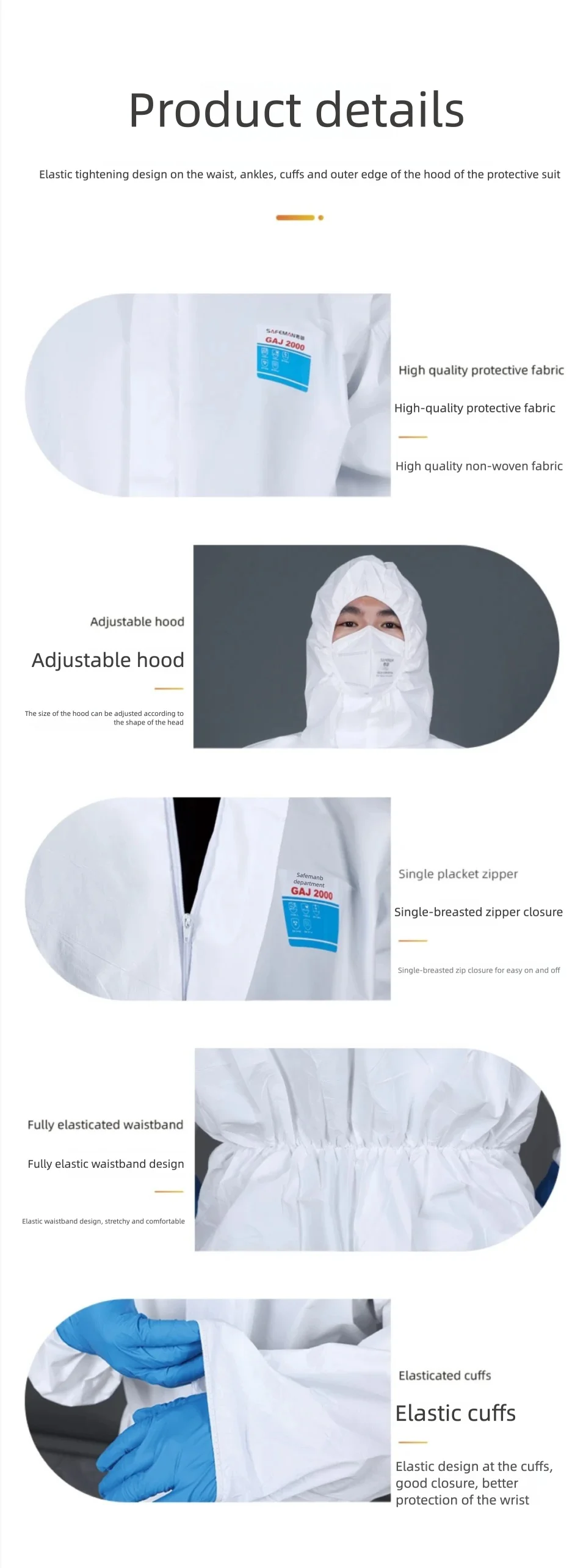 JUNYU GAJ2000 Einweg-atmungsaktiver, staubdichter, wasser- und ölbeständiger Arbeitssicherheits-Overall, Anti-Staub-Spary-Malerei, Dekorieren, Arbeit – Detail 5