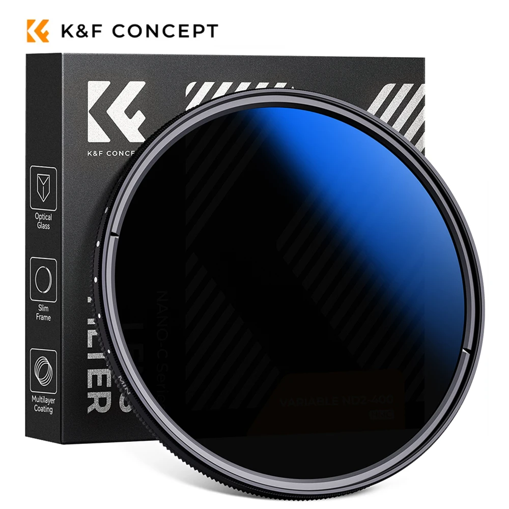 מסנן עדשות צפיפות נייטרלי K&F CONCEPT ND2-ND400 Variable ND Filter Multi Coated 37/40.5/43/46/49/52/55/58/62/67/72/77/82mm