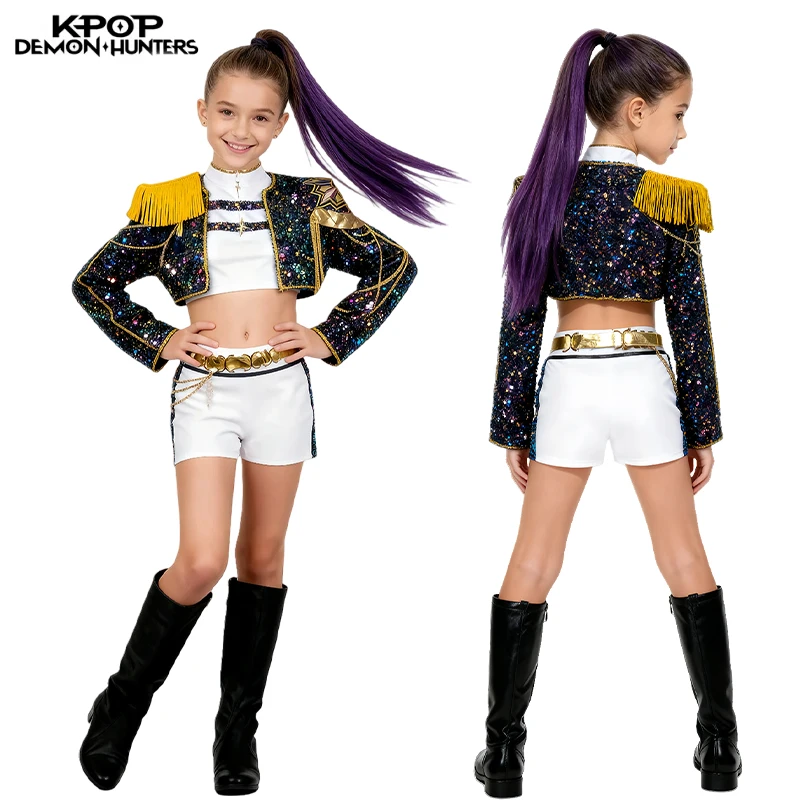 Детский карнавальный костюм из фильма Kpop Mira с принтом «Охотники на демонов» Zoey Rumi, карнавальная одежда для шоу, детский комплект охотничьей рукоделия для девочек
