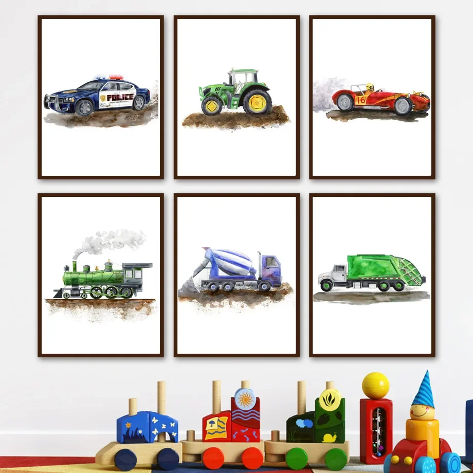 Garbage Cement Truck Race Car Bulldozer Airplane Wall Art Canvas Painting Nordic Poster And Prints Wall Pictures Kids Room Decor