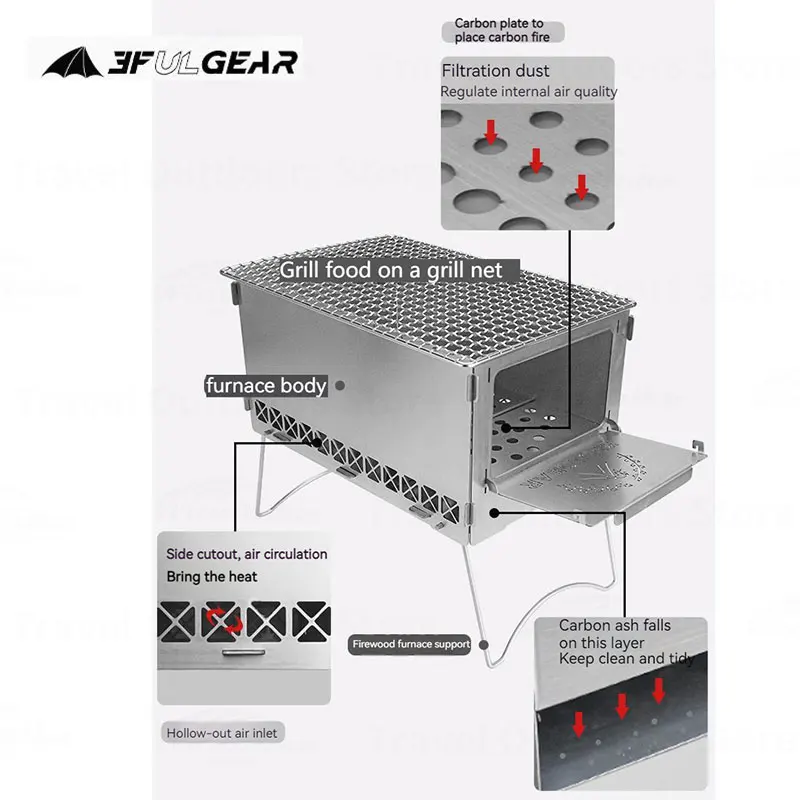 3F UL GEAR Grill Stand Portable Camping Stove Stainless Steel/Titanium Outdoor  Barbecue Picnic Grill Stove Folding Wood Stove