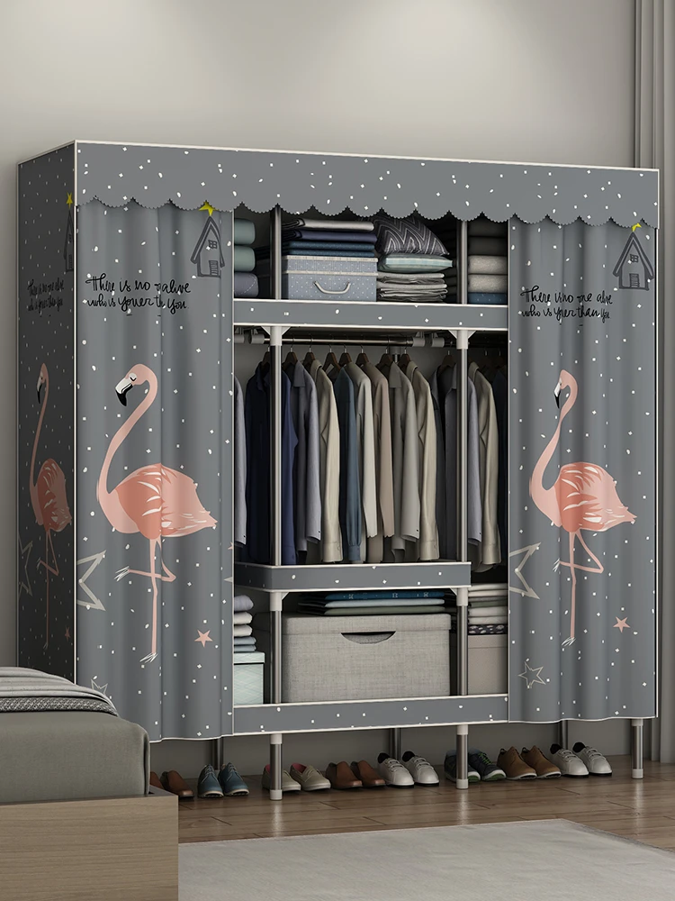 Simple wardrobe, home bedroom reinforced cloth wardrobe, rental room fabric assembly steel pipe thickened, thickened, strong