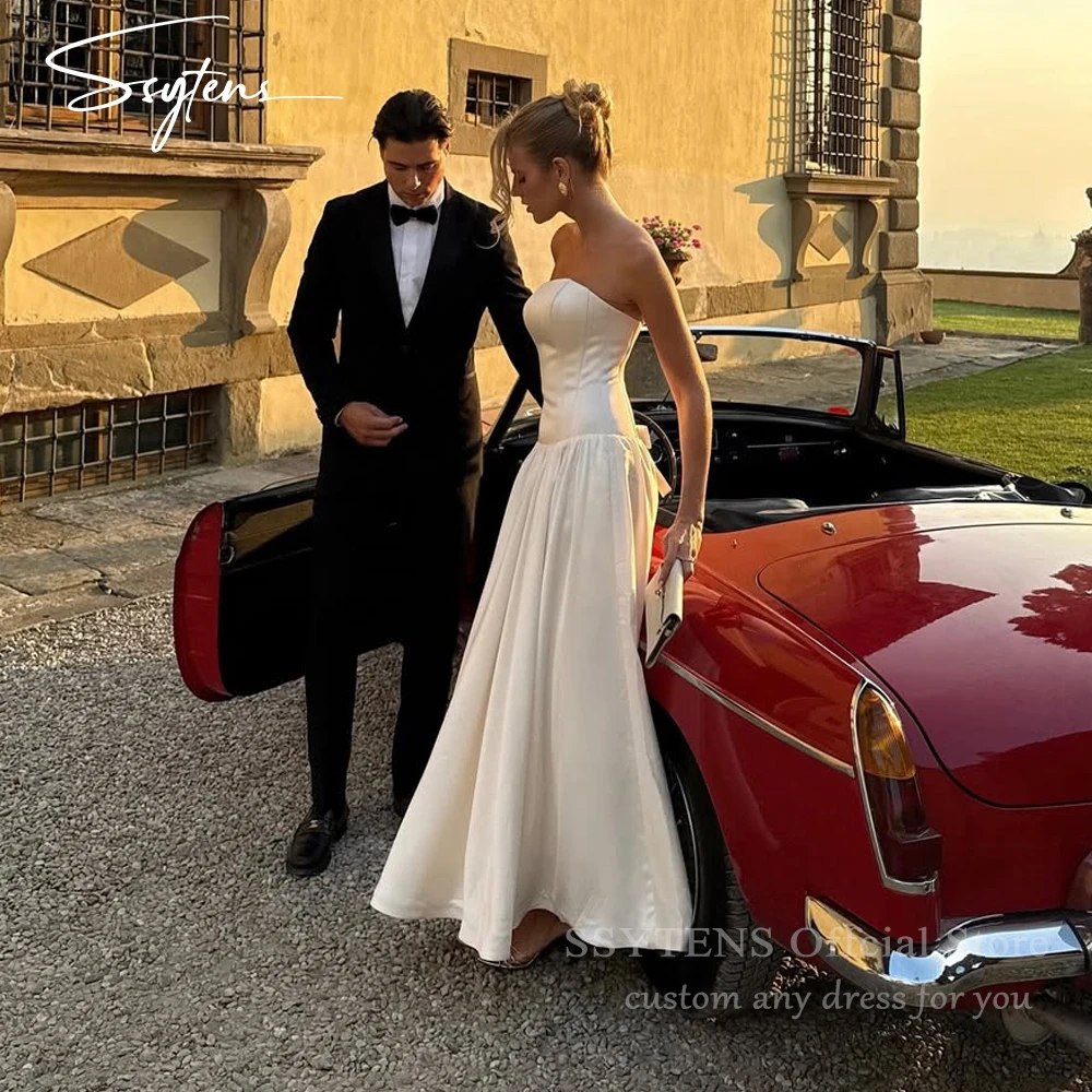 

SSYTENS Simple Wedding Dresses Sweetheart Backless Sleeveless Bride Evening Dresses Women Bespoke A Line Bridal Gowns Customized