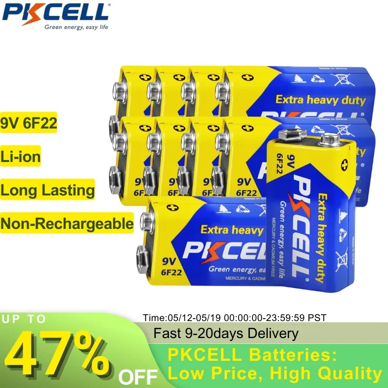 10PCS PKCELL 9V 6 f22 termometro batteria zinco-carbone batterie Super resistenti 6 f22 per orologio orologio termometro elettronico per auto
