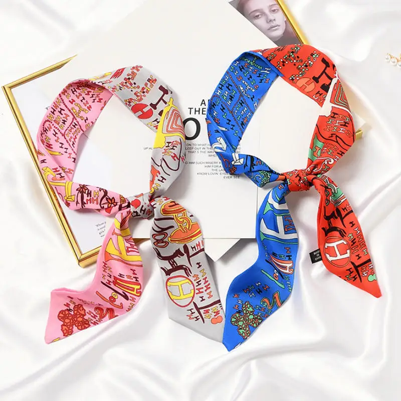 

Лидер продаж, корейская версия новой женской саржевой шелковой декоративной сумки с буквой H, шелковый шарф с лентой, маленький шарф