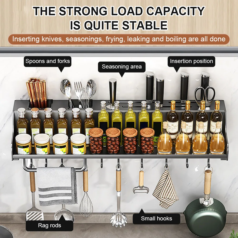 60CM Metal Kitchen Storage Rack with Hooks