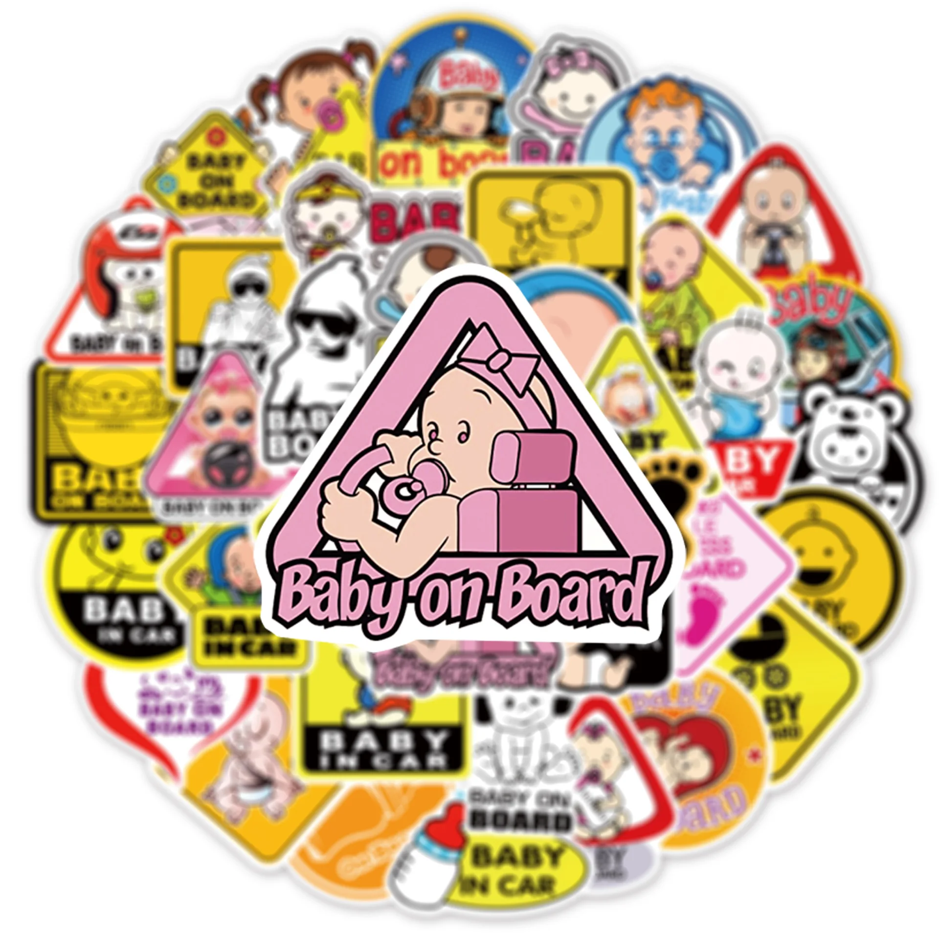 

50Pcs Baby on Board Warning Slogan Cute Decoration Graffiti Sticker Car Baby Stroller Anti PVC Sticker