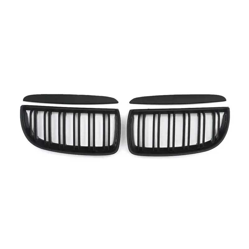 MagicKit One Pair Front Grilles Matte Black+Double Line for BMW 3-Series E90 E91 2005-2008 Pre-facelift CAR Accessories