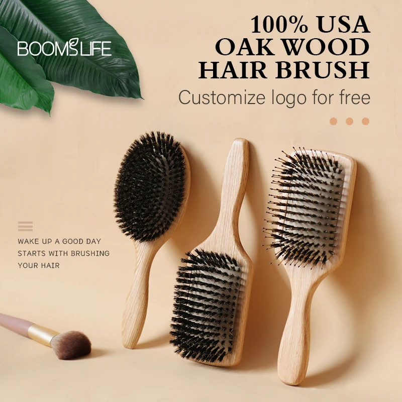 Szczotka do włosów z włosia dzika drewniana szczotka do włosów Peine dąb drewniane grzebienie dla kobiet fryzjer pielęgnacja urody wiosło szczotka do masażu skóry głowy