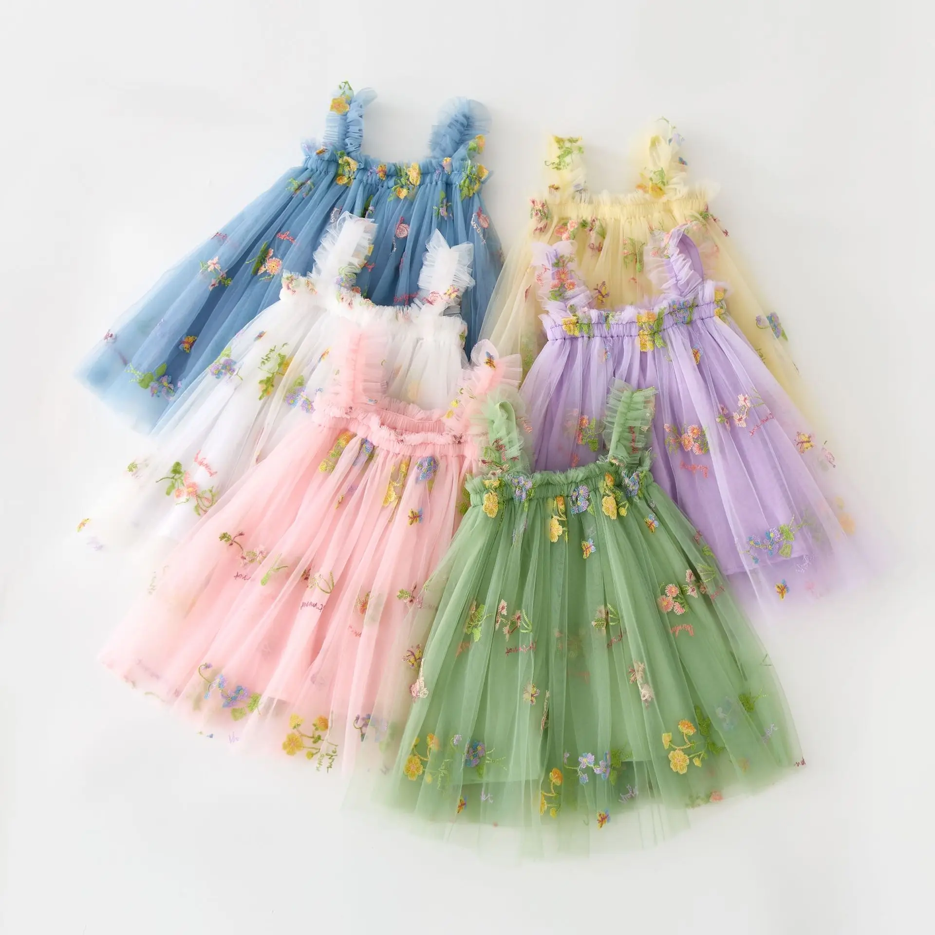 Baby Girls Dress for Kid 2024 Summer New Sweet Floral Princess Sleeveless Embroidery Quality Tulle Dresses Birthday Cute Clothes