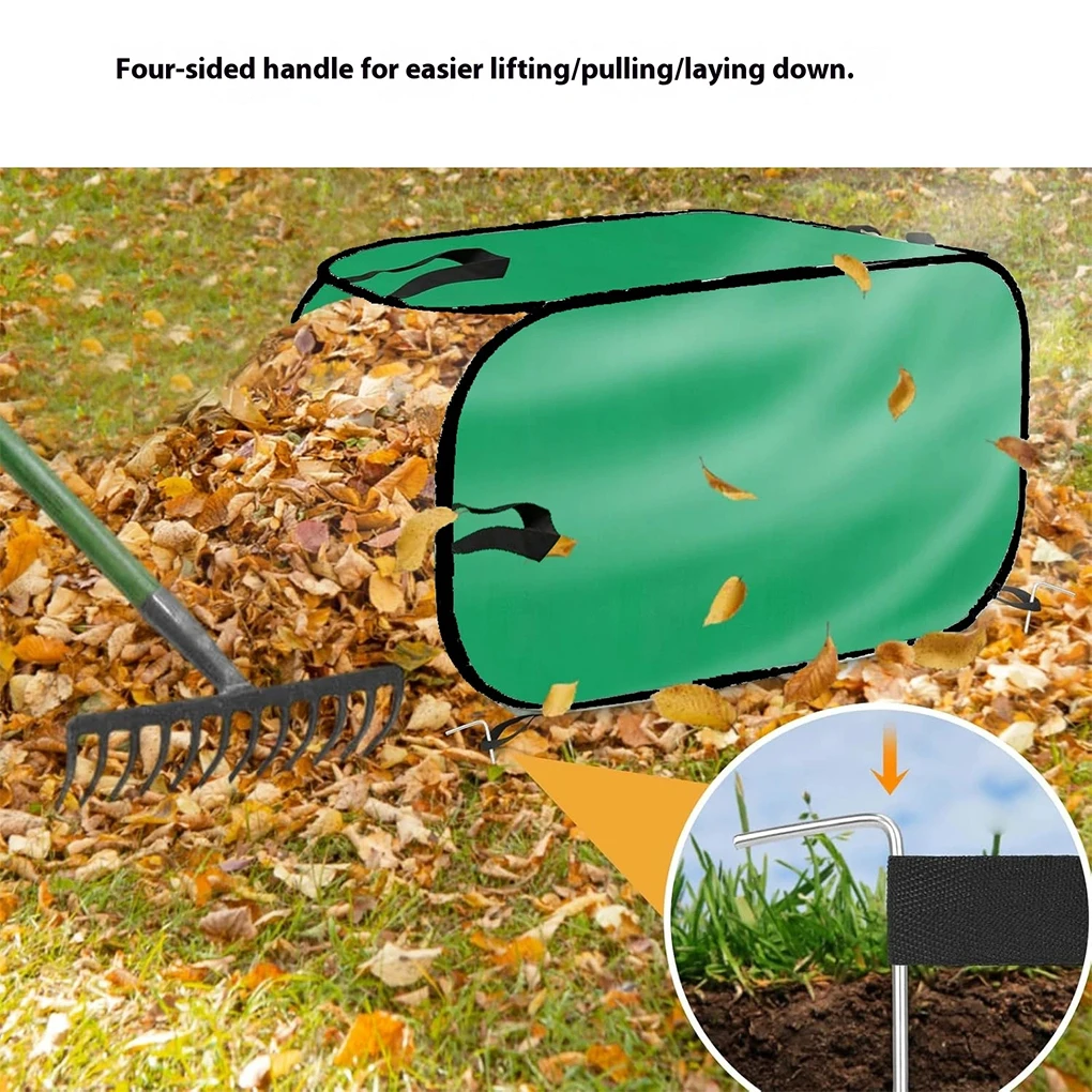 잎 수집 가방 먼지받이 대형 정원용 낙엽 수집 가방 재사용 가능한 쓰레기 수거 파우치 손잡이 포함 접이식 쓰레기통