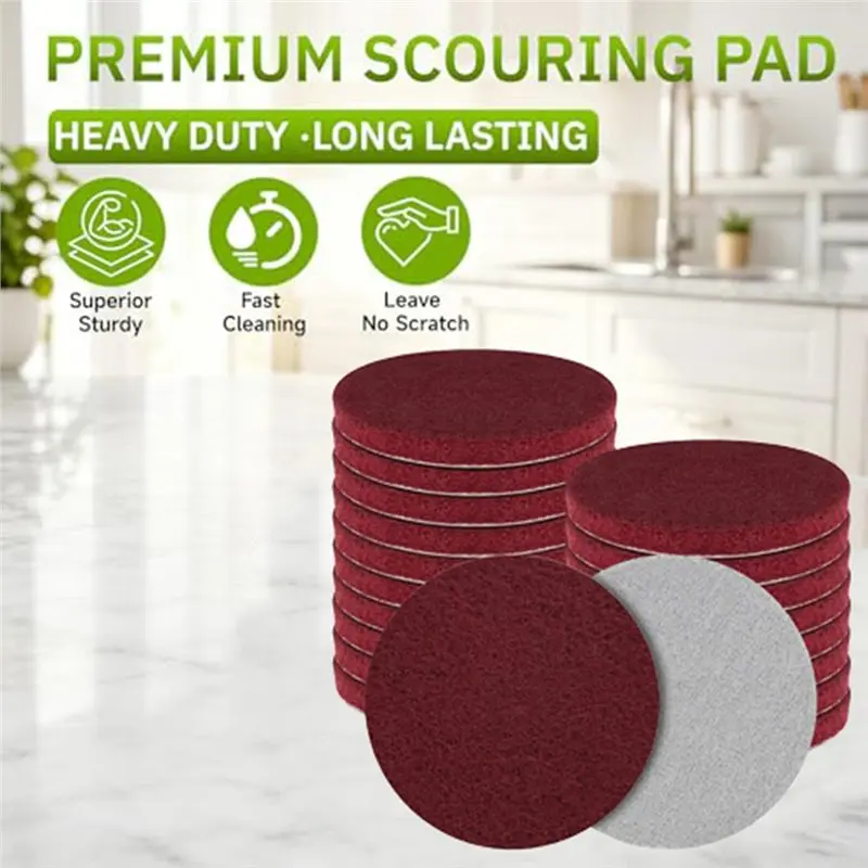 ABKY-Hook& Loop 5 Inch Scouring Pad Set 400 Grit Nylon Scrub Pads Multi-Use Cleaning Sanding Disc For Kitchen Metal