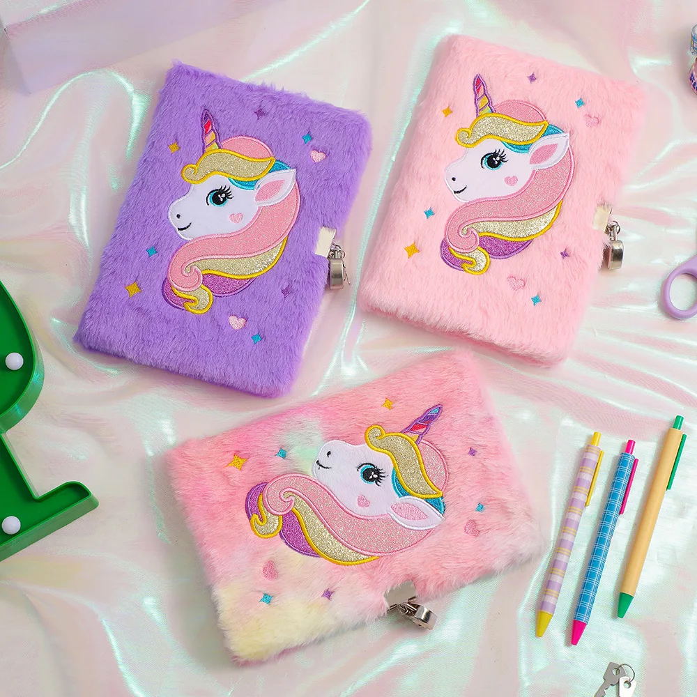 Plush Notebook with Lock Cute Dog Journal A5 Diary Unicorn Planner Organizer Kawaii Back to School Note Book Korean Sketchbook