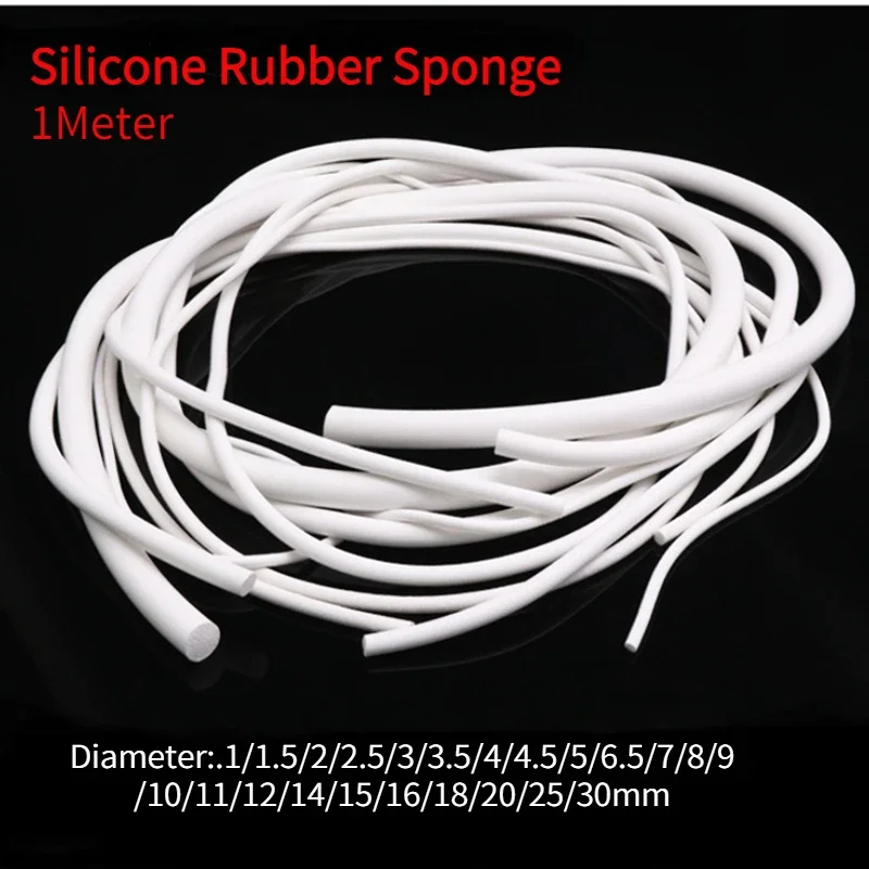 1Meter Silicone Rubber Sponge White Foamed Seal Strip Round VMQ Foaming Cord Dia.1/1.5/2/2.5/3/3.5/4/4.5/5/6/7/8/9mm