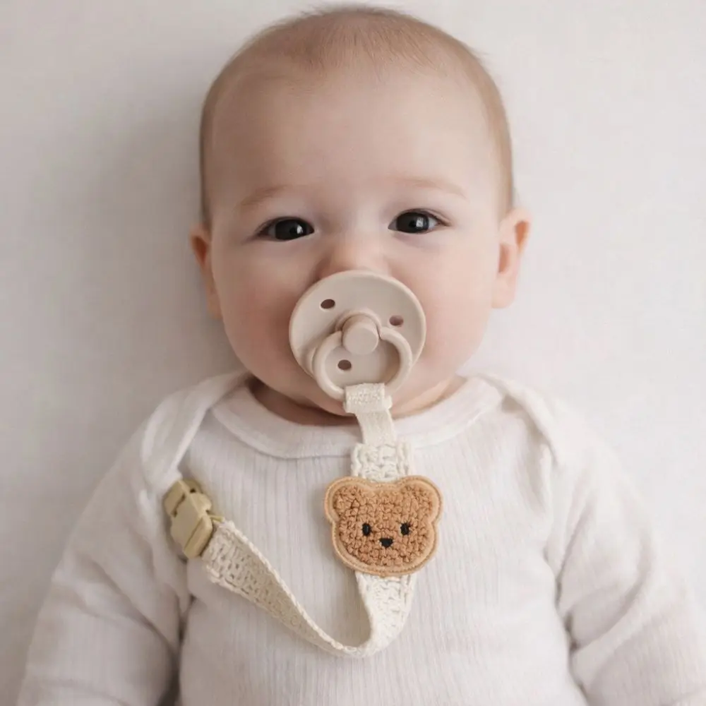 

Cartoon Cute Bear Pacifier Chain Hanging Plastic Fabric Rope Dummy Nipple Clip Soother Accessory Portable