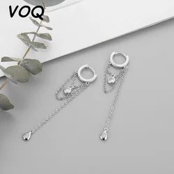 VOQ Silver Color Long Tassel Water Drop Shape Earrings for Women Handmade Jewelry
