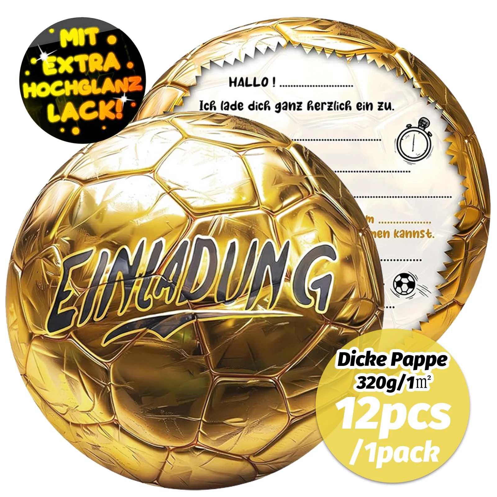 Tarjeta de invitación de fútbol dorada brillante, 12 Uds., cumpleaños, deportes para hombres y mujeres, Fiesta Temática de fútbol, tarjeta de invitación engrosada Ca