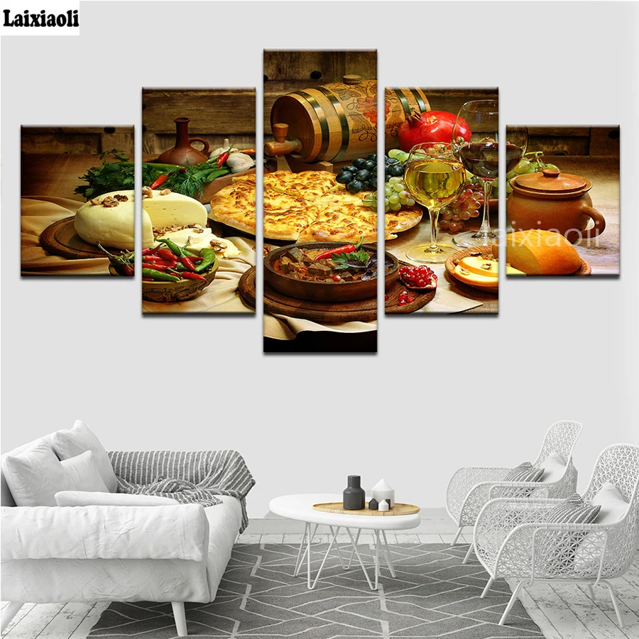 Diamond Painting Embroidery 5D DIY Cross Stitch Gift full Square/round Drill Home Decor Restaurant Kitchen Food And Drinks 5 pcs