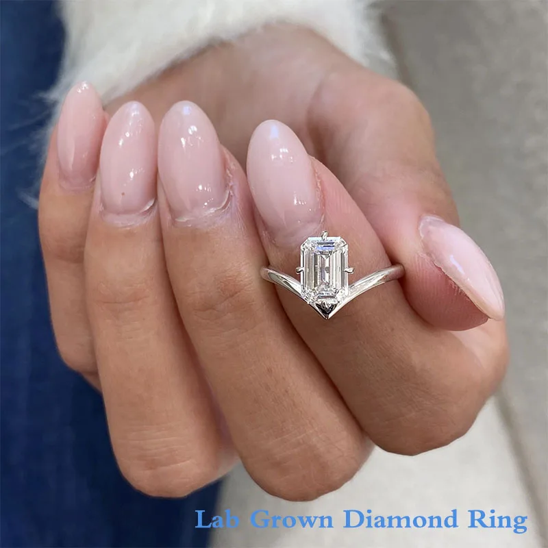 

Platinum 950 1.50CT Main Stone CVD&HPHT Emerald Cut EF VS-VVS Lab Grown Diamond Solitaire Ring For Lady IGI Certified