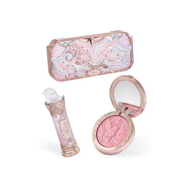 Flower Knows Knight Unicorn Collection 3PCS Makeup Gift Set - Eye Shadow Palette Long Lasting Lipstick Blusher Setting Powder
