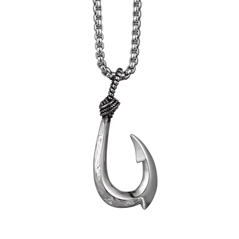 Maui Magic Fish Hook Necklace Pendant Men Vintage Punk Style Stainless Steel Pirate Anchor Necklace Biker Jewelry Gift Wholesale