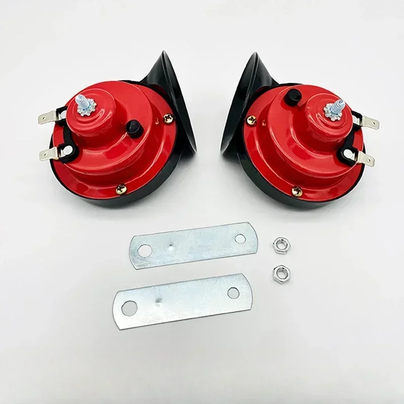 1Pair 120DB Electric Horn 12V Car Speaker 24V Truck High Pitched Whistle Waterproof Horns Snail Trumpet 12v Motorcycle Horn Red