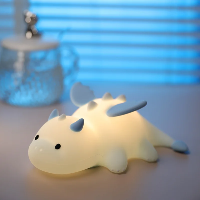 LED Cute Little Flying Dragon 7-Color Night Light, Dimmable, Timer, Magnetic Base, Touch-Sensitive Silicone Night Light for Baby