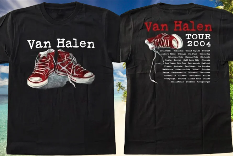 Van.Halen White Red Shoes Tour 2004 T-Shirt Gift Fans Rock Music