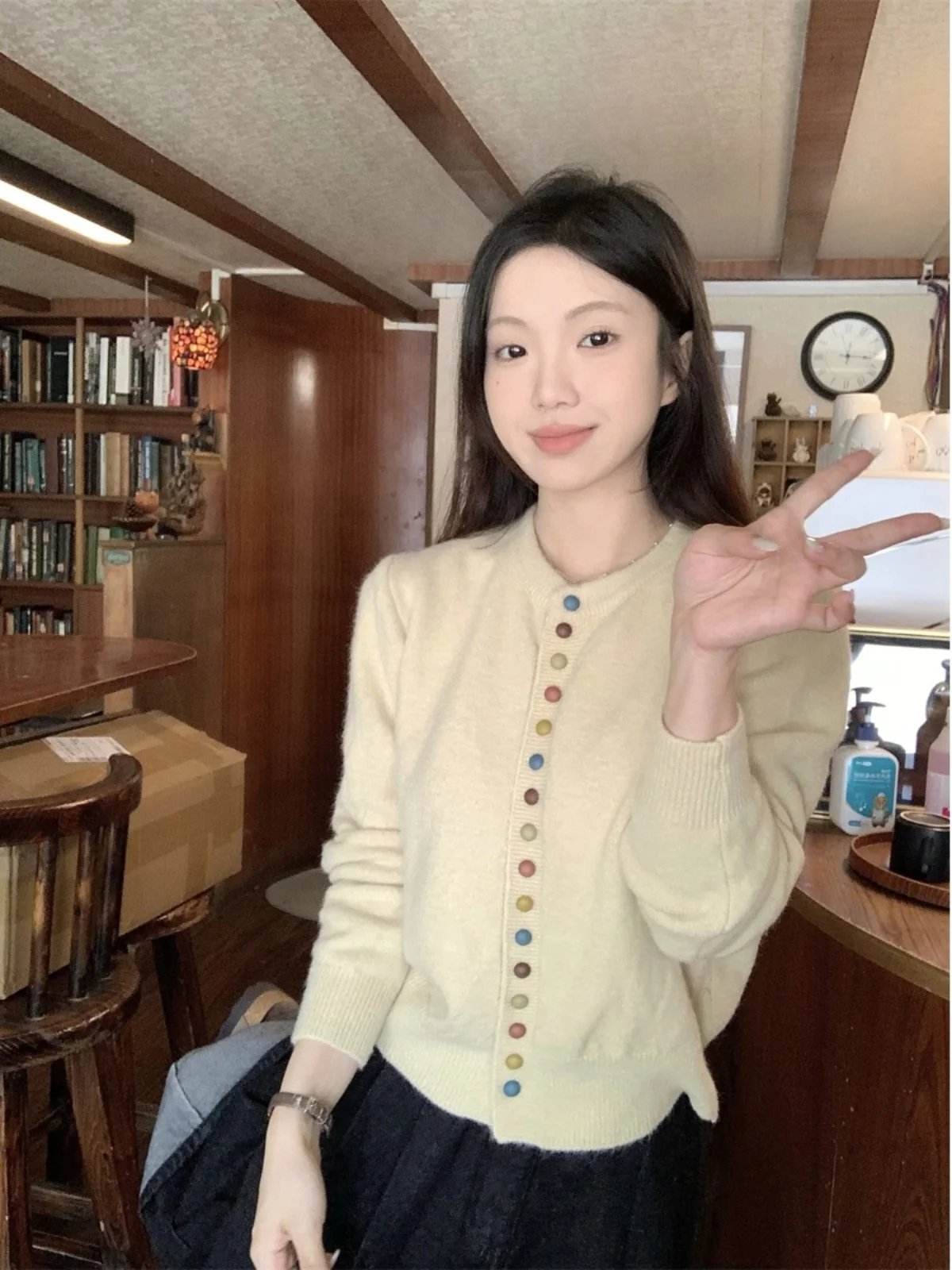 

Single-Button Knitted Sweater Coat Women's Long Sve round Ne Loose Fit Commute Sle Autumn New Korean Version