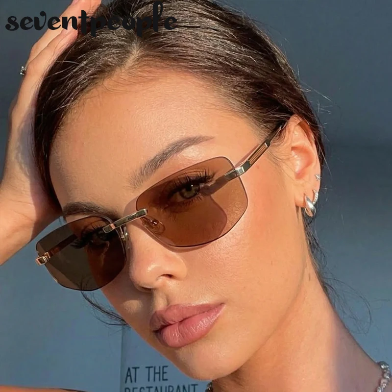 

Steampunk Rimless Polygon Punk Sunglasses Women 2026 Luxury Brand Retro Rectangle Metal Frame Sun Glasses For Ladies Shades