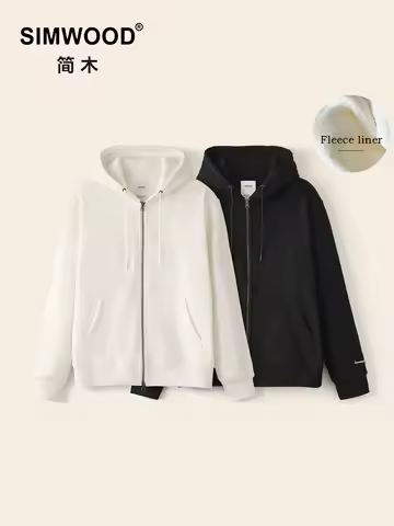 SIMWOOD 2025 Autumn Winter New Oversize Full Zip 460gsm Pique Fleece Lined Fabric Hoodie Men Warm Heavyweight Sweatshirts Jacket
