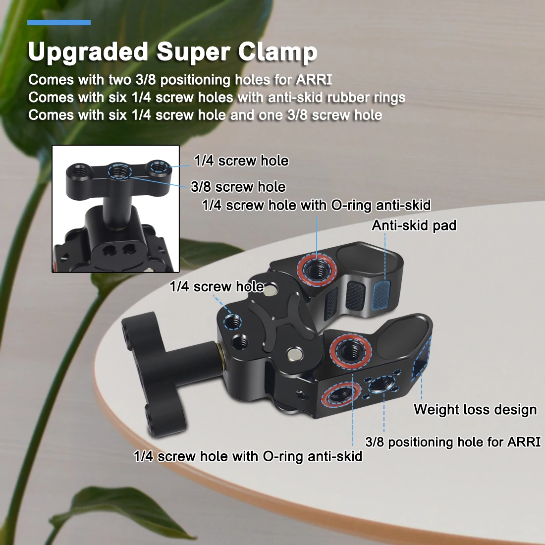 Super Crab Clamp Magie Arm Clip 1/4 3/8 ARRI Loch für Stativ Einbeinstativ Flash Halterung Monitor Arm Kamera Käfig Rig zange 15-40mm – Detail 2
