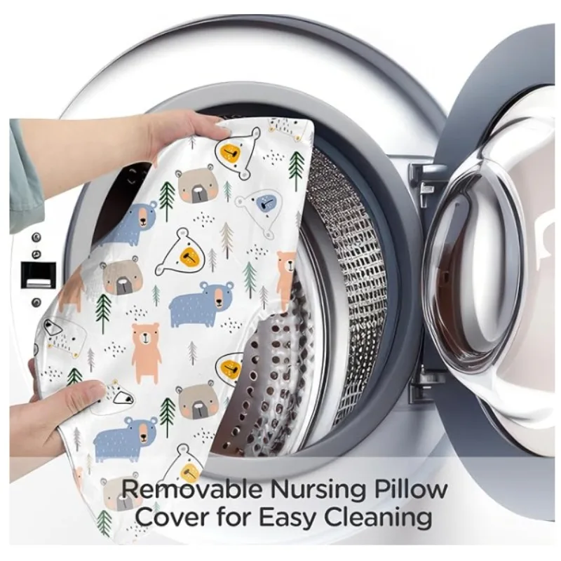 Bantal Menyusui untuk Bayi, Bantal Menyusui, Bantal Penopang Bayi, dengan Penutup yang Dapat Dicuci dengan Mesin & Isian Bernapas 0–17M